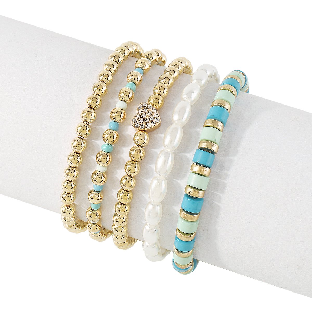 B1965 Ethnic Simple Fashion Colorful Beaded Bracelet Heart Rhinestone CCB Pearl Contrasting Color Elastic Bracelet