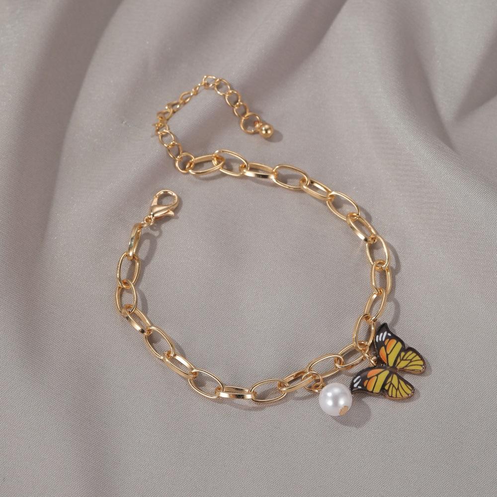 Jewelry ins dream color butterfly bracelet summer style creative temperament pearl thick chain bracelet