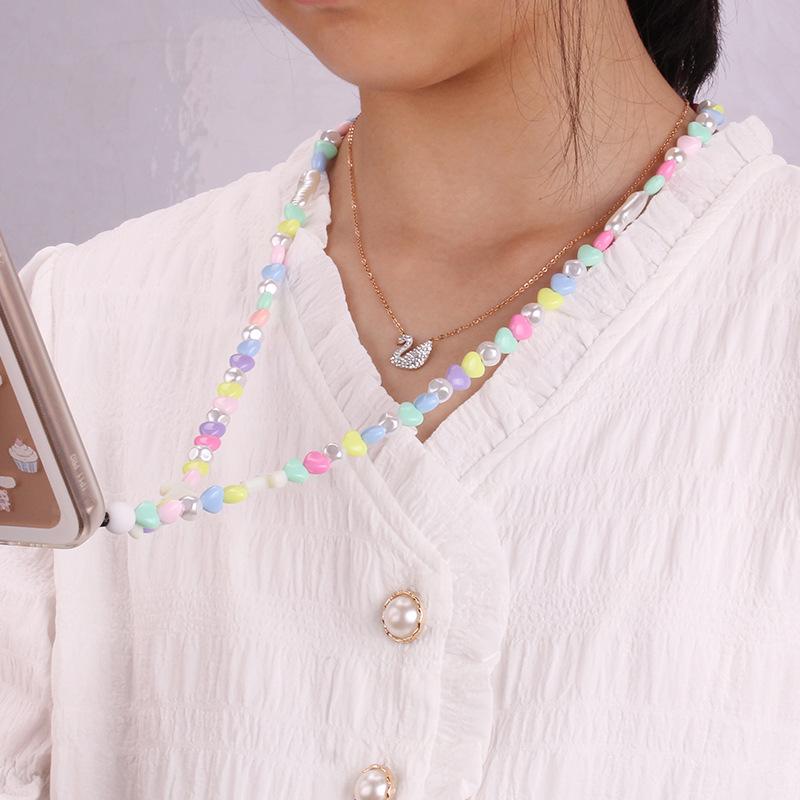 Trend acrylic candy color chain diy mobile phone chain pendant peach heart smiley jewelry accessories mobile phone chain