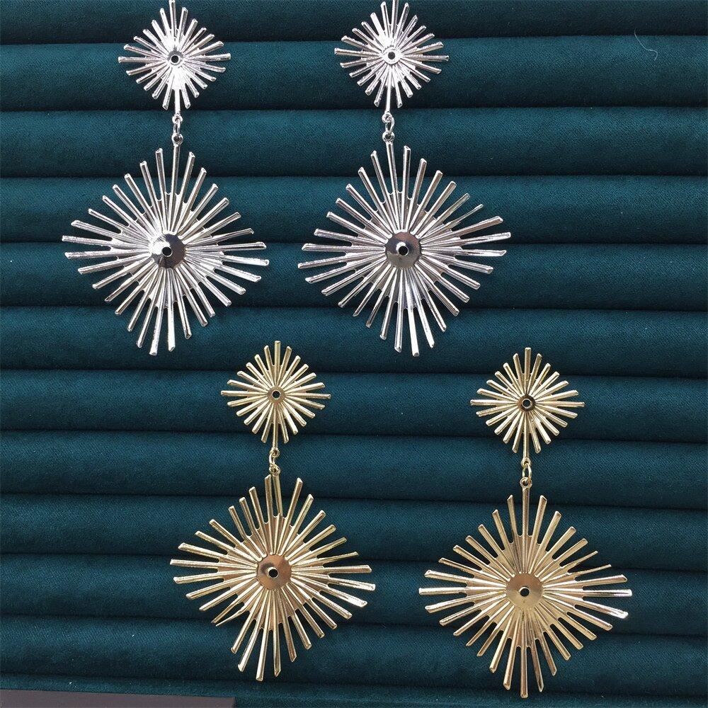 Summer geometric double diamond fence fried fur earrings night party exaggerated ornaments