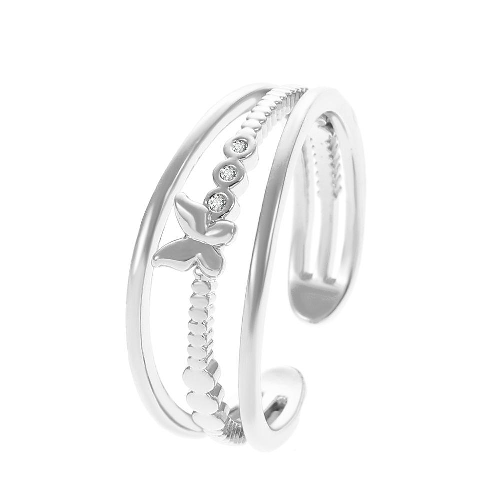 ins simple butterfly ring female fashion personality metal geometric opening index finger ring hollow three-layer ring