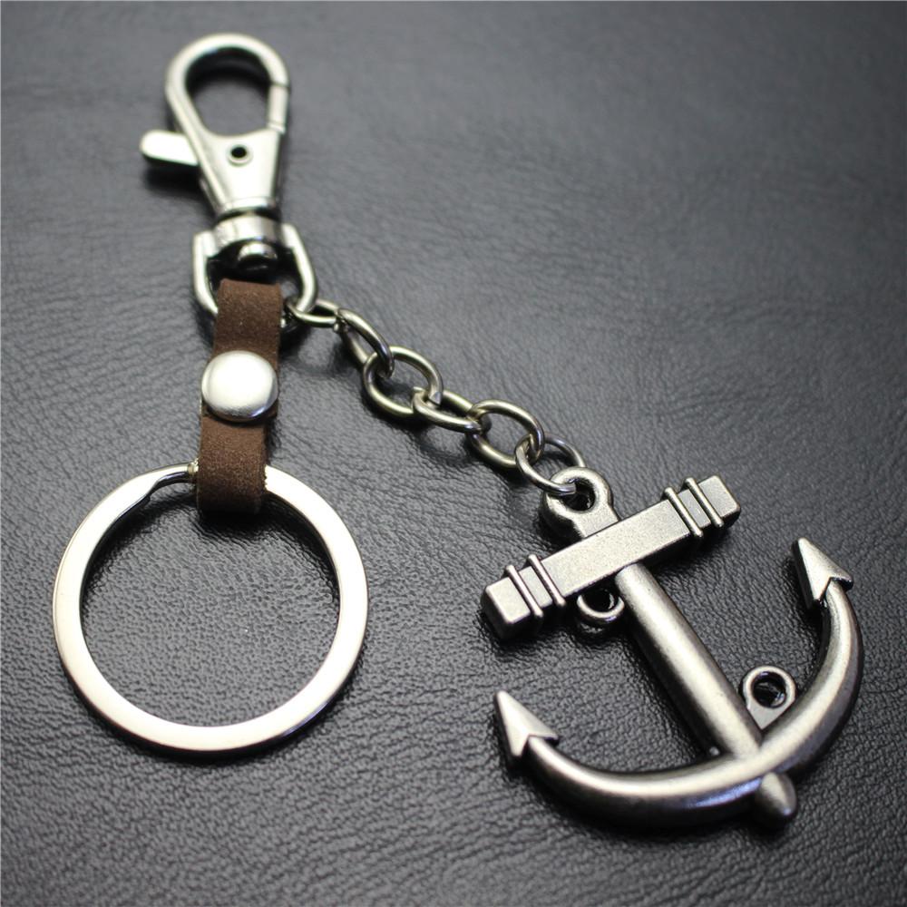 Sailing diary, big anchor, alloy key chain, leather middleware, accessories, key ring, bag, pendant