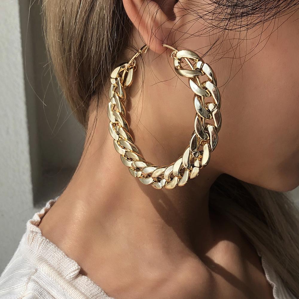 E866 Explosive Earrings Exaggerated Personality Big Circle Chain Earrings Trendy Street Shooting Earrings