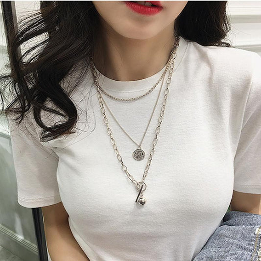 Cold fashion metal ball coin mix and match net red necklace choker sexy multi-layer long clothing chain female