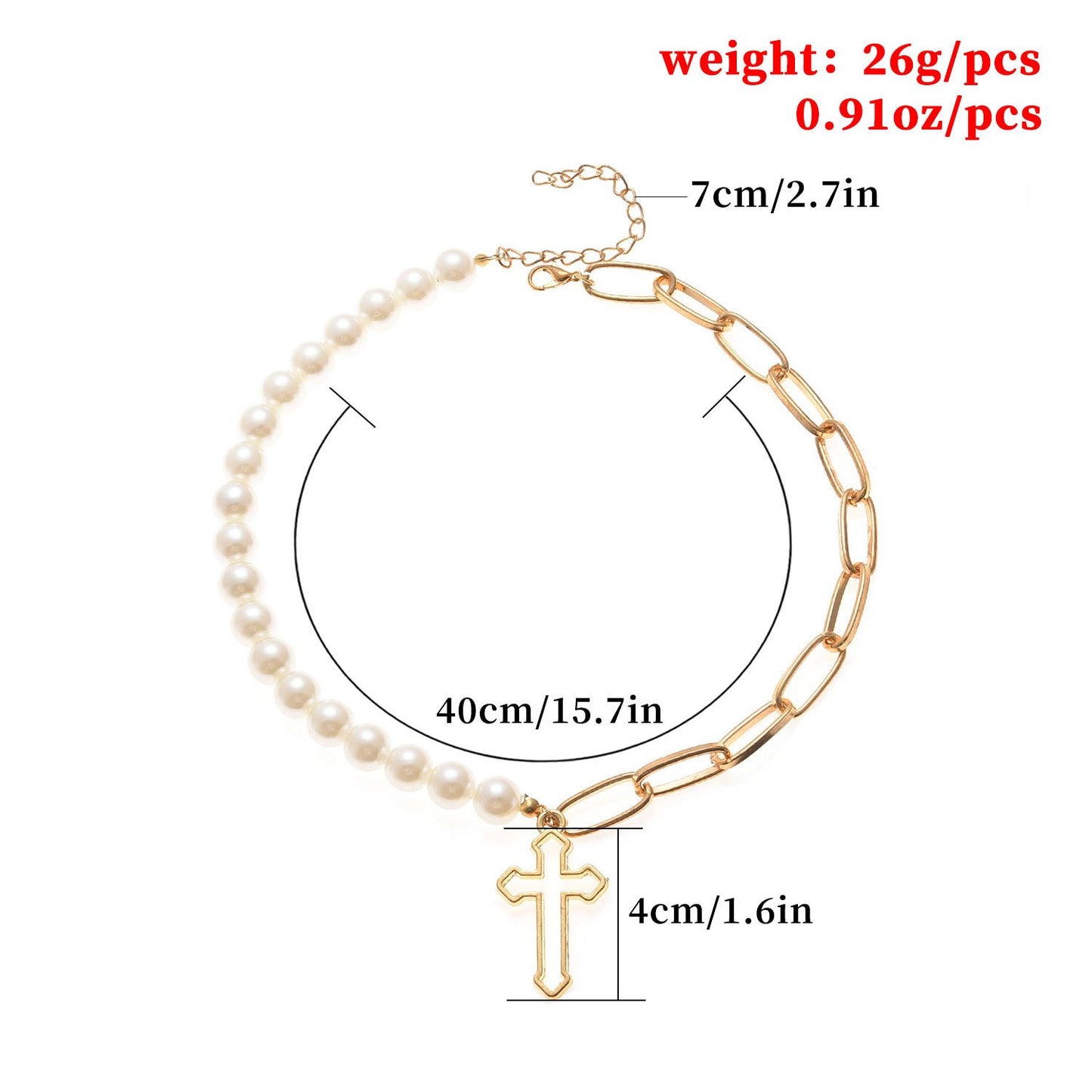 Jewelry Fashion Pearl Chain Cross Necklace Ladies Punk Retro Exaggerated Short Pendant