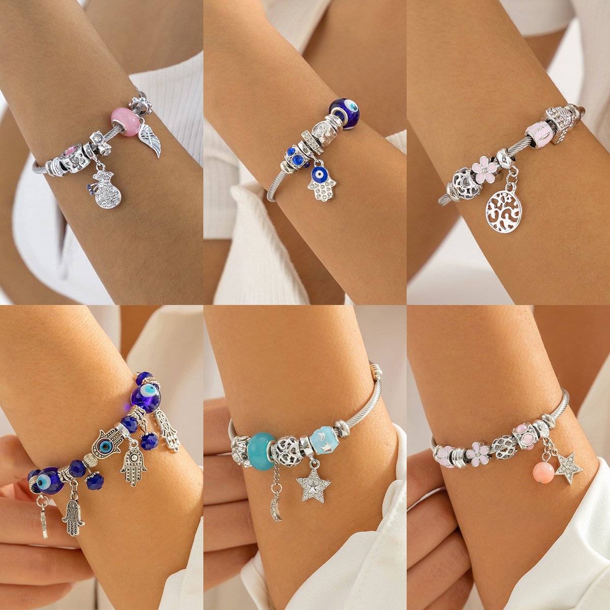 Jewelry Retro Multi-Eyes Luminous Stone Open Bracelet Simple Diamond Lucky Bag Big Tree Hand Ornament