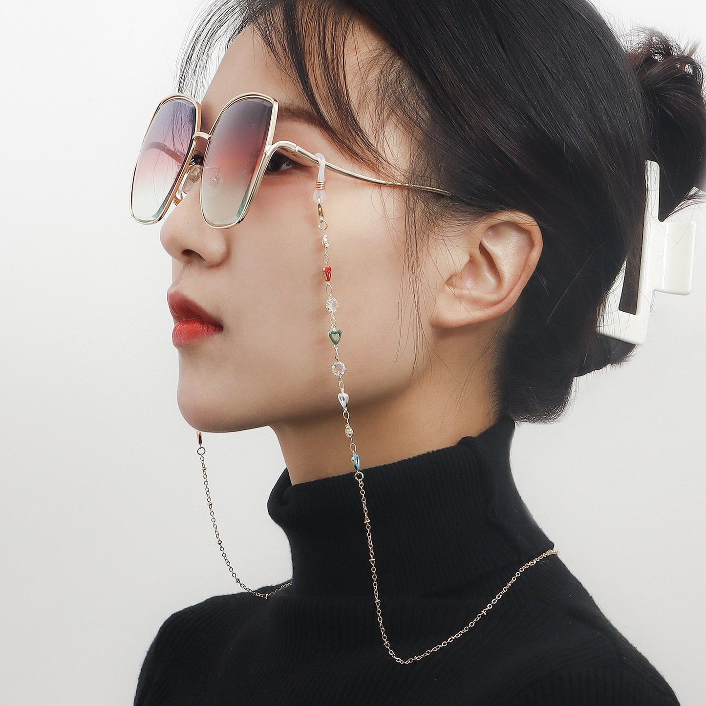 Glasses non-slip rope dripping glaze color love love diamond handmade chain high-end glasses chain mask lanyard face chain female