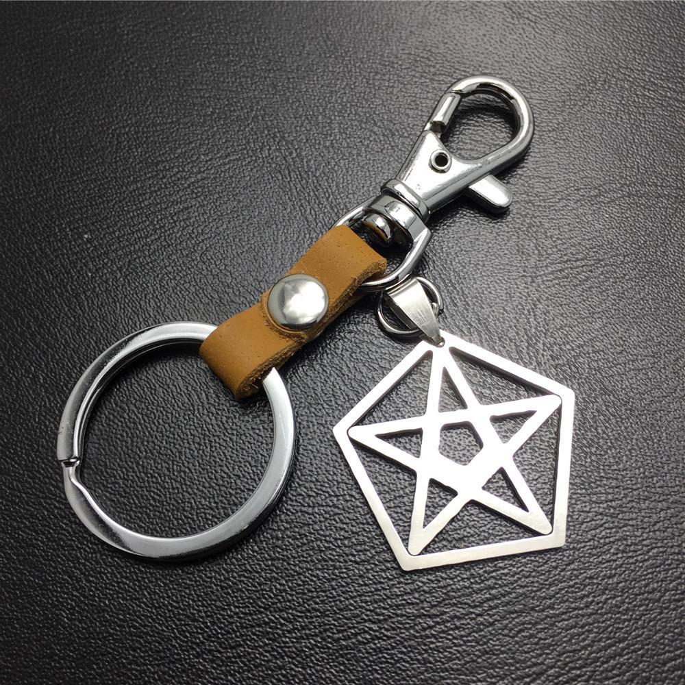 Five-pointed star pentagon stainless steel leather key chain waist bag bag pendant clothing accessories
