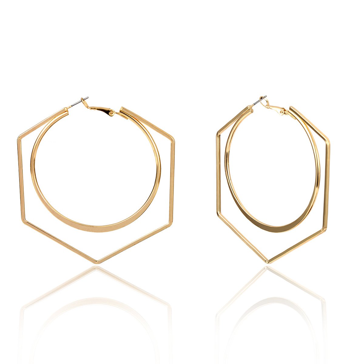 Trend Jewelry Exaggerated Hollow Hexagonal Heart Earrings Simple Geometric Rhombus Frame Round Earrings