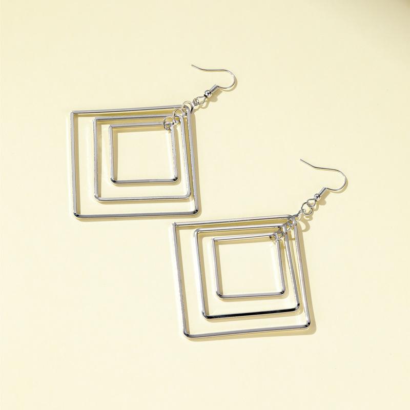 Exaggerated Earrings Temperament Simple Multi-Layer Rhombus Earrings Minimalist Design Three-layer Geometric Stud Earrings