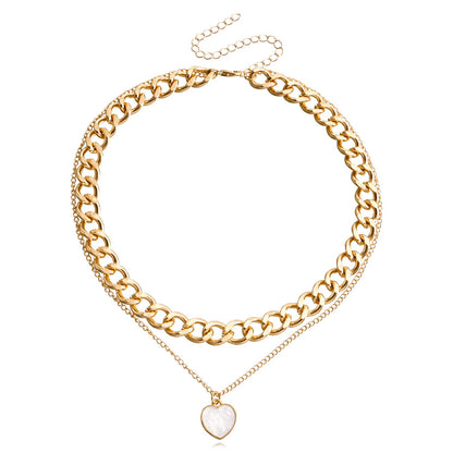 Jewelry punk double love mother-of-pearl pendant necklace female light luxury choker sweater chain