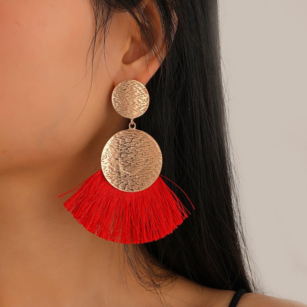 Exaggerated Metal Scalloped Tassel Earrings Bohemian Handmade Geometric Hollow Earrings Pop Jewelry