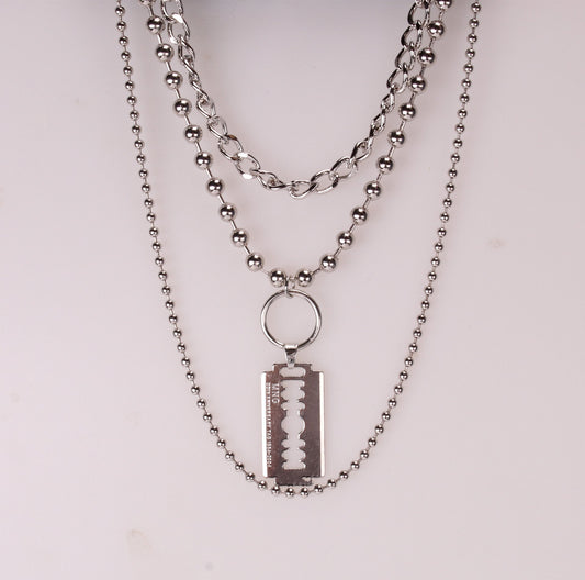 Fashion street shooting hip-hop blade multi-layer necklace fashion jewelry ball chain lock necklace