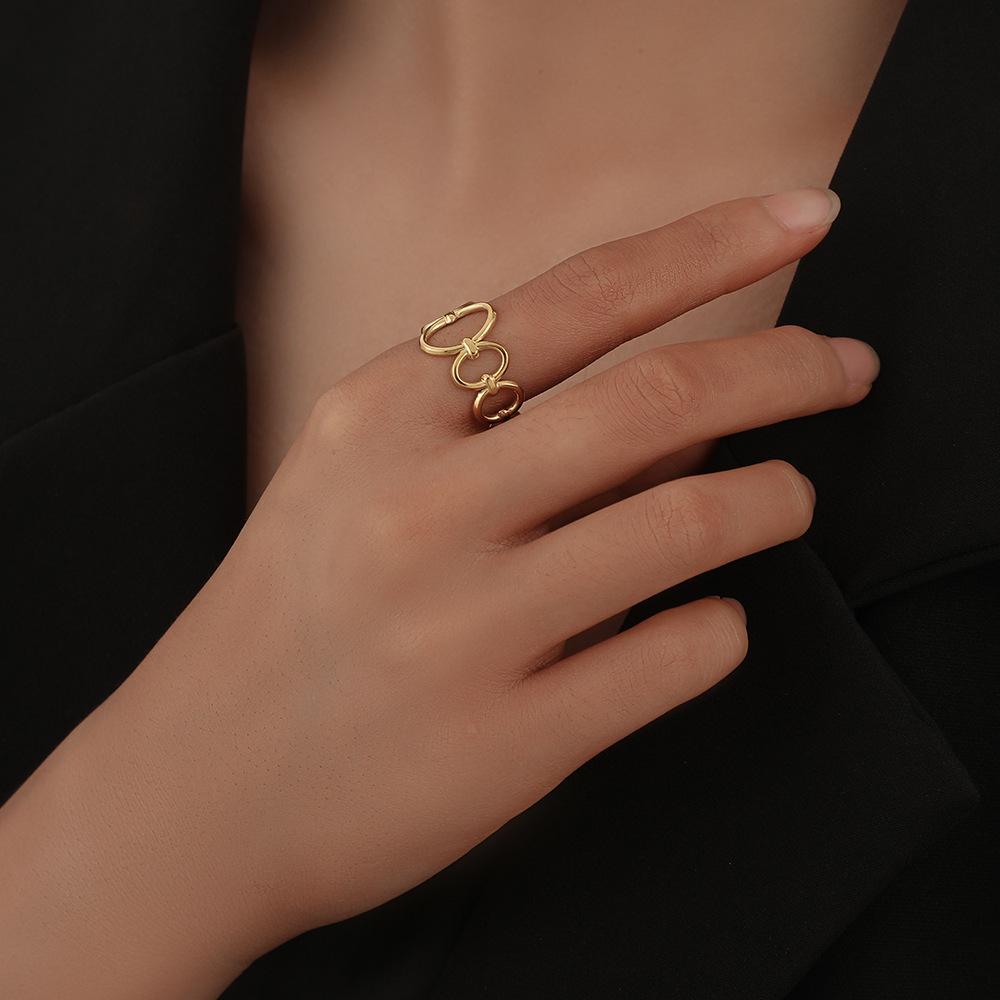 Personality Fashion Titanium Steel Hollow Geometry Ellipse Mosaic Ring Trend Creative Simple Stainless Steel Ring Female