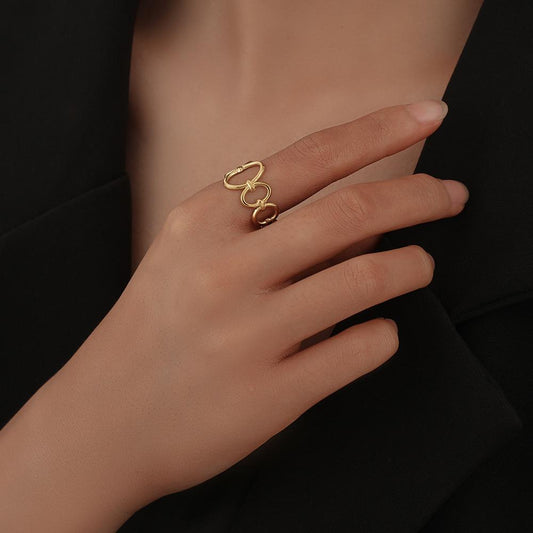 Personality Fashion Titanium Steel Hollow Geometry Ellipse Mosaic Ring Trend Creative Simple Stainless Steel Ring Female