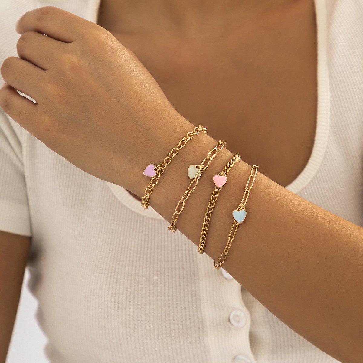 Jewelry Creative Metal Cross Chain Bracelet Simple Fresh Drip Nectarine Heart Set Bracelet Women