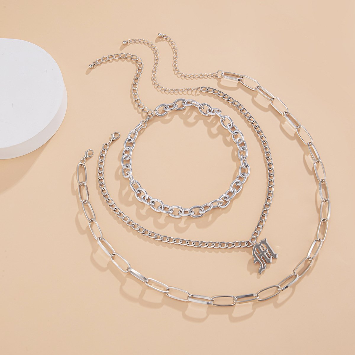 Fashion Trend Metal Accessories Alphabet Alloy Pendant Three-piece Necklace Set For Women
