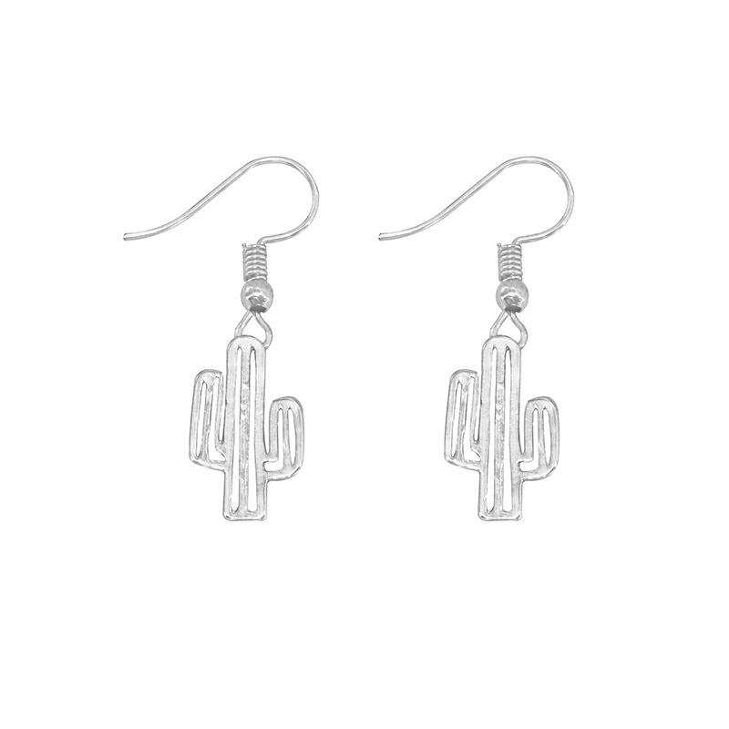 Hollow-out Cactus Earrings Sen Department Simple Korean Versatile Cute Plant Small Earrings Female Electroplated Gold Silver