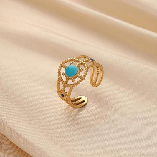 Exquisite and generous women's stainless steel creative opening adjustable color hollow sun ring