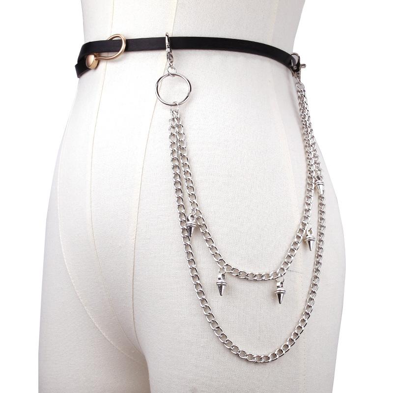 Simple fashion grid waist chain pants chain versatile double-layer chain bullet pendant decorations