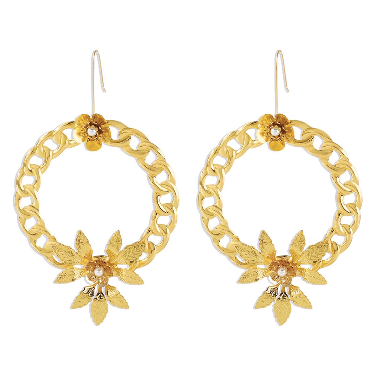 E1939 Punk Hip Hop Earrings Circle Hollow Chain Flower Earrings Geometric Personality Earrings