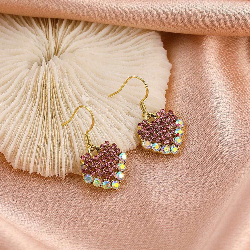 Fashion sweet color diamond love earrings ins temperament all-match peach heart earrings French design earrings