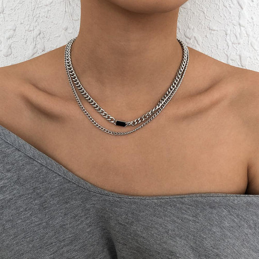 N938 Jewelry Metal Texture Stacked Necklace Personality Hip Hop Geometric Resin Double Layer Necklace Women