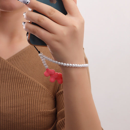 Jewelry Pink Exaggerated Geometric Love Mobile Phone Chain Female Acrylic Pearl Mobile Phone Anti-lost Lanyard