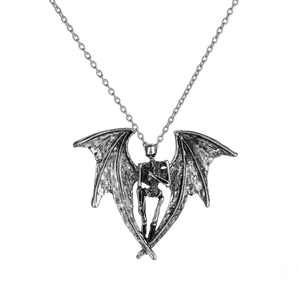 Halloween Necklace Creative Bat Wings Luminous Feather Hip Hop Skull Pendant