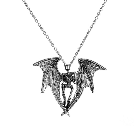 Halloween Necklace Creative Bat Wings Luminous Feather Hip Hop Skull Pendant