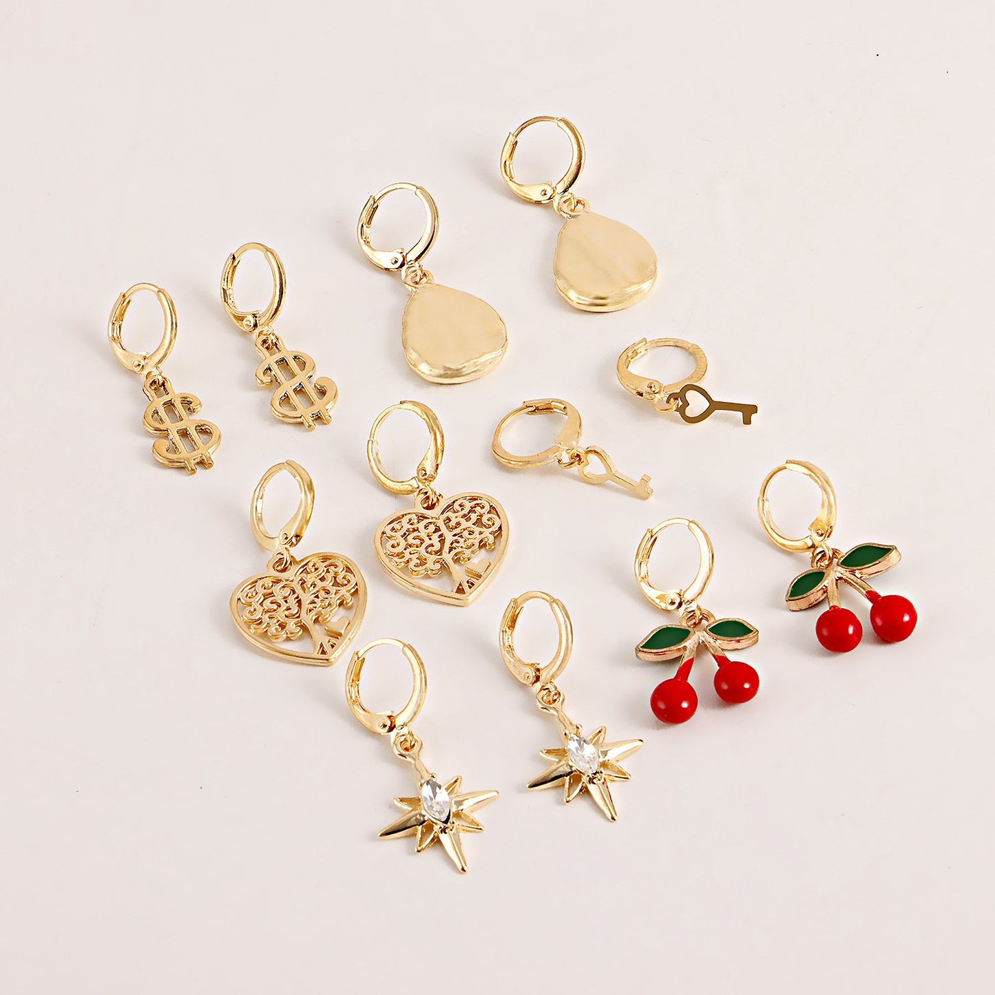 Jewelry ins multi-element red cherry hexagram love earrings female earrings high-end niche