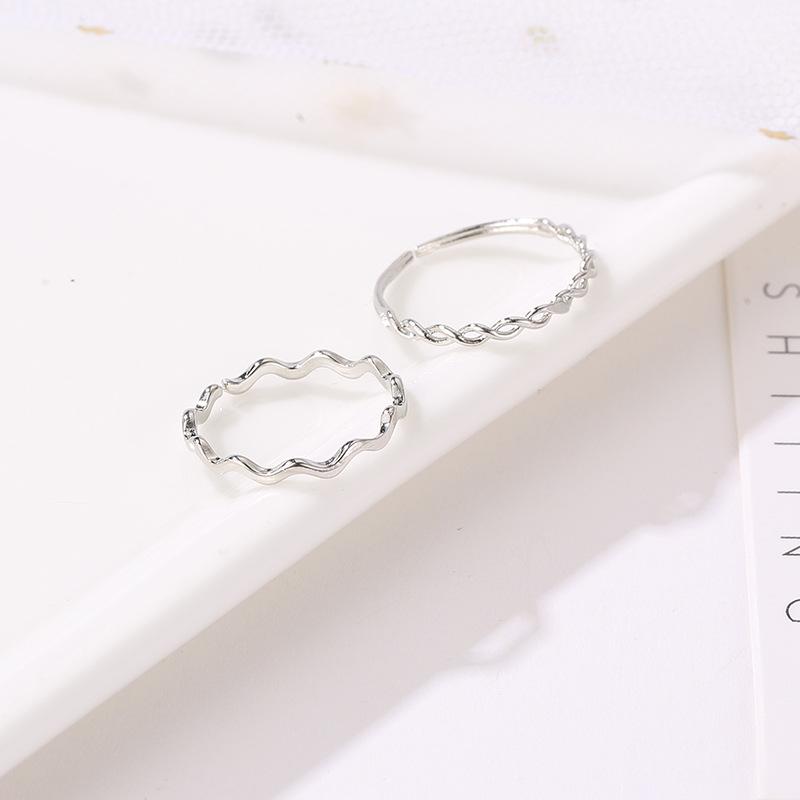 Hand Decoration Sea Wave Pattern Opening Adjustable Index Finger Ring Simple and Versatile Two-piece Ring Set