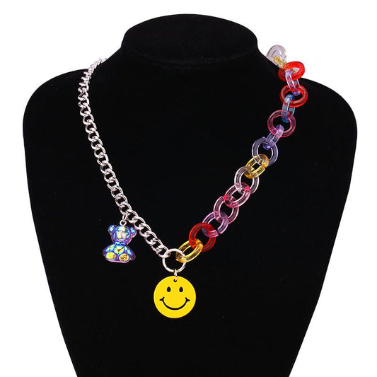 Personalized color smiley bear necklace for men and women fashion hip-hop couple pendant retro jewelry necklace