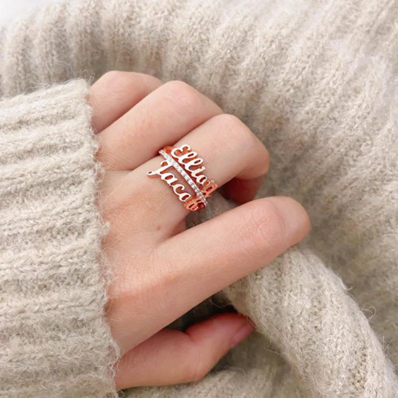 Personalized titanium steel brick ring with English name ring