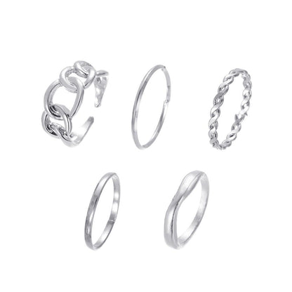 Retro five-piece open geometric ring ins cold joint ring set female