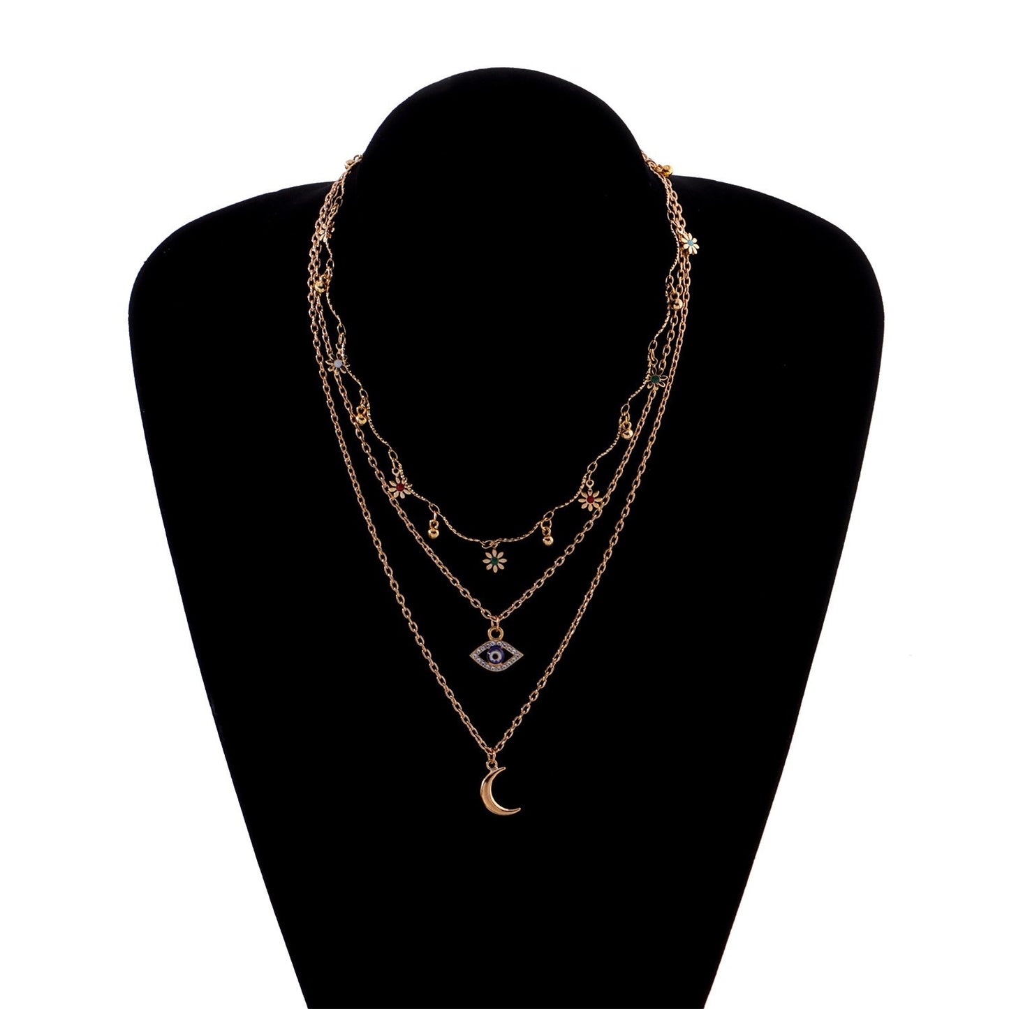 Jewelry curved tube full of diamond eyes crescent pendant necklace female trendy style flower personality pendant