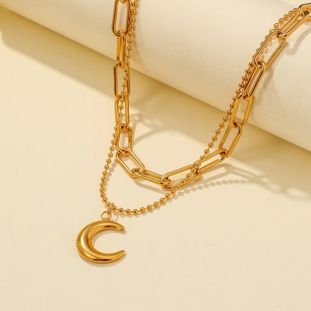 Jewelry niche light luxury titanium steel gold-plated moon pendant cold and simple choker necklace female