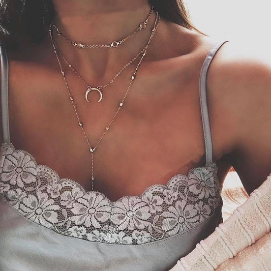 Trendy Pop Women's Bohemian Ball Moon Bead Pendant Multilayer Items Jewelry