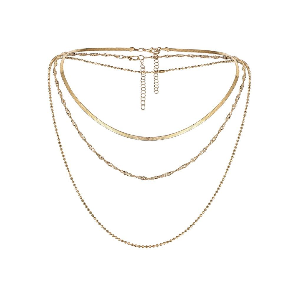 Jewelry trend metal water wave chain snake chain mix and match bead chain three-layer hip-hop choker necklace
