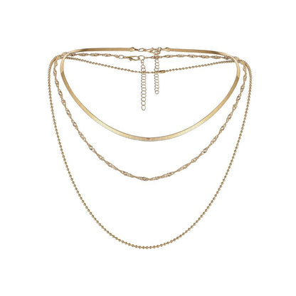 Jewelry trend metal water wave chain snake chain mix and match bead chain three-layer hip-hop choker necklace