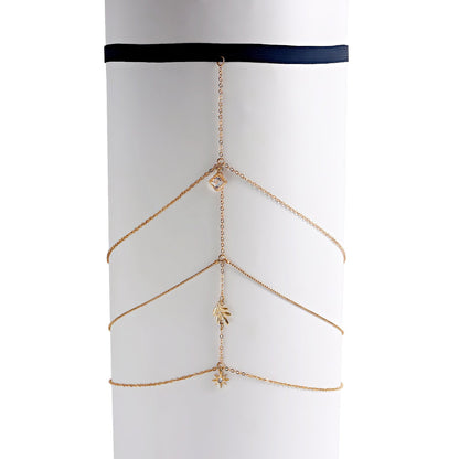 Jewelry Creative Simple Beach Tassel Leaf Thigh Chain Handmade Elastic Belt Sexy Body Chain