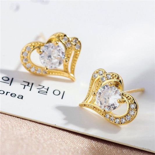 Fashion women's S925 silver needle heart-shaped stud earrings gold and silver simple temperament love earrings jewelry