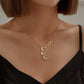 Minority diamond-encrusted moon tassel pendant all-match fashion titanium steel gold-plated crescent moon necklace for women