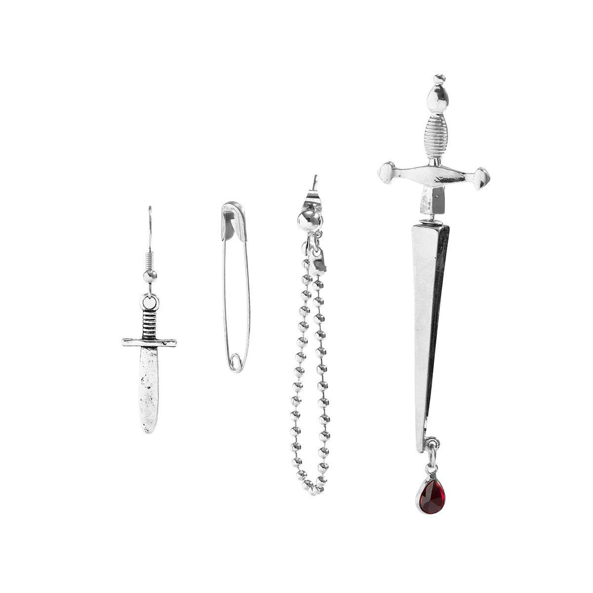 Jewelry Personality Blood Drop Gemstone Pendant Earrings Women's Fashion Street Shooting Metal Sword-shaped Brooch Earrings