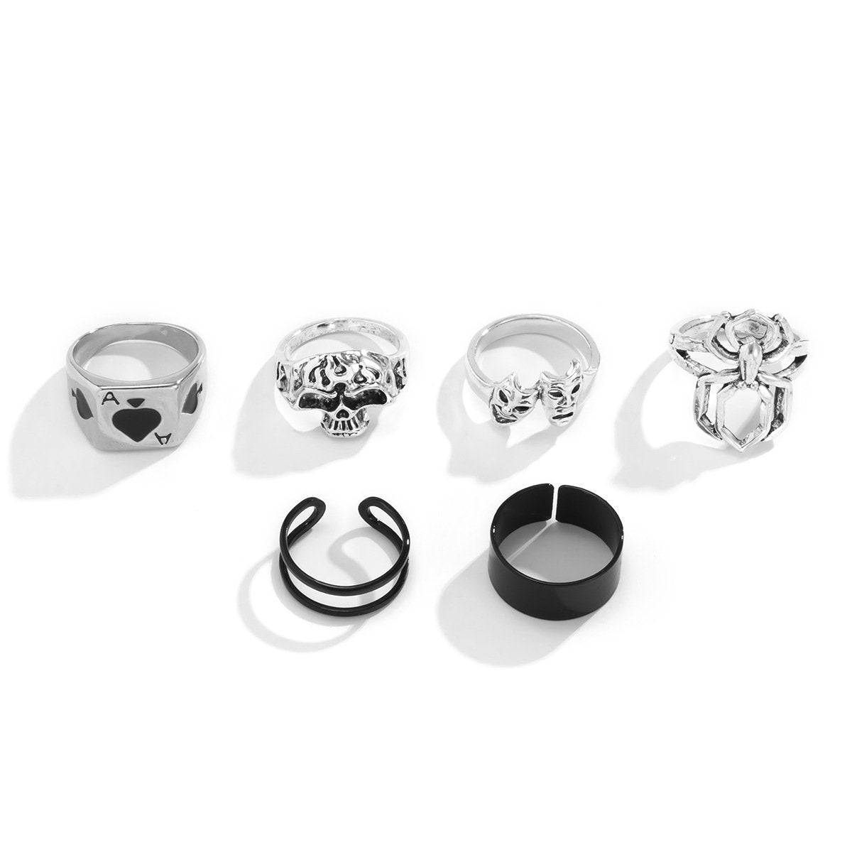 Jewelry Personality Dark Skull Mask Hollow Ring Set Hip Hop Geometric Spider Hand Jewelry Female
