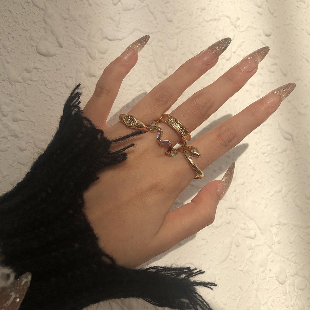 R698 Simple diamond ring set niche design snake-shaped personality geometric retro joint ring female