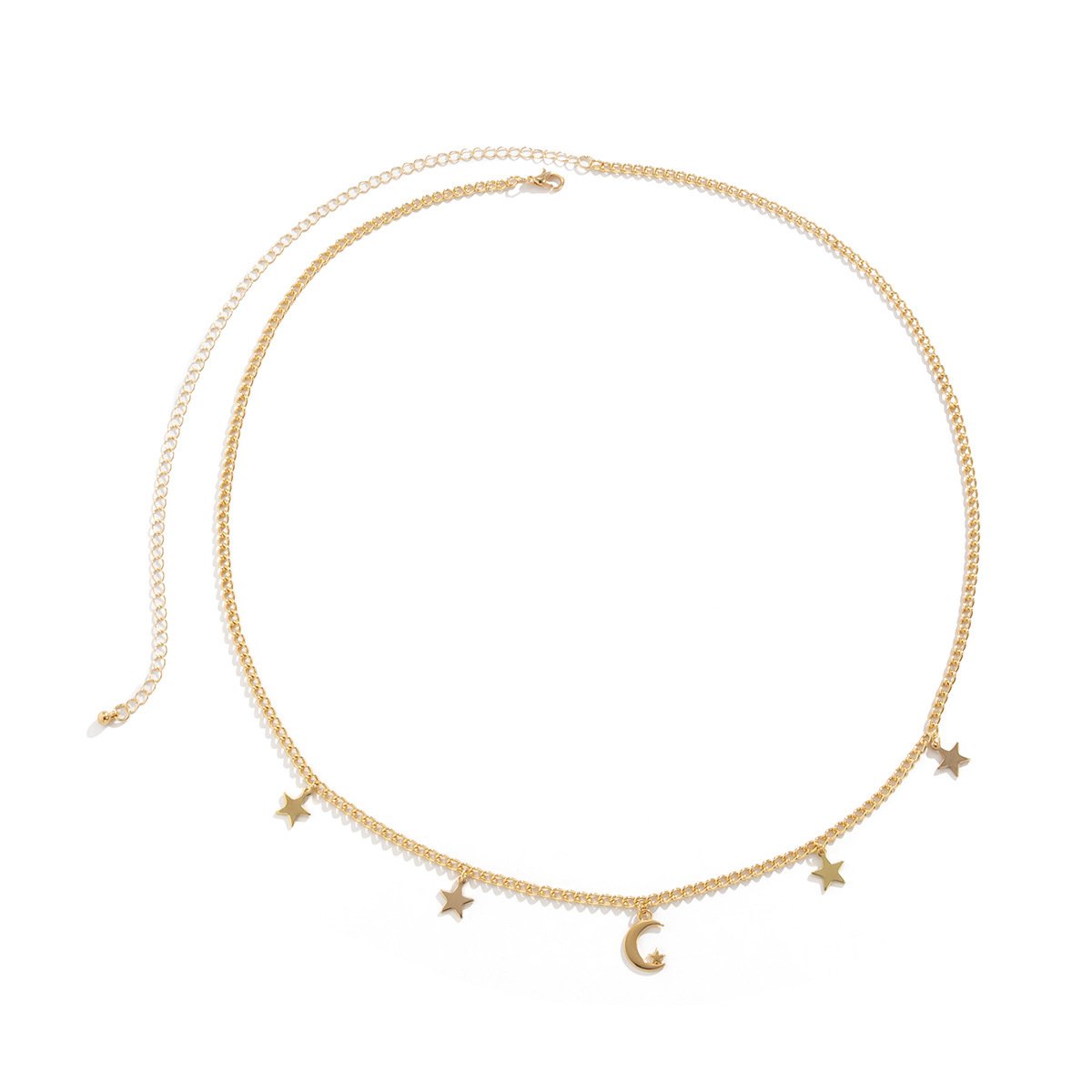 Jewelry Simple and Versatile Metal Star and Moon Pendant Waist Chain Sexy Geometric Single Layer Chain Body Chain