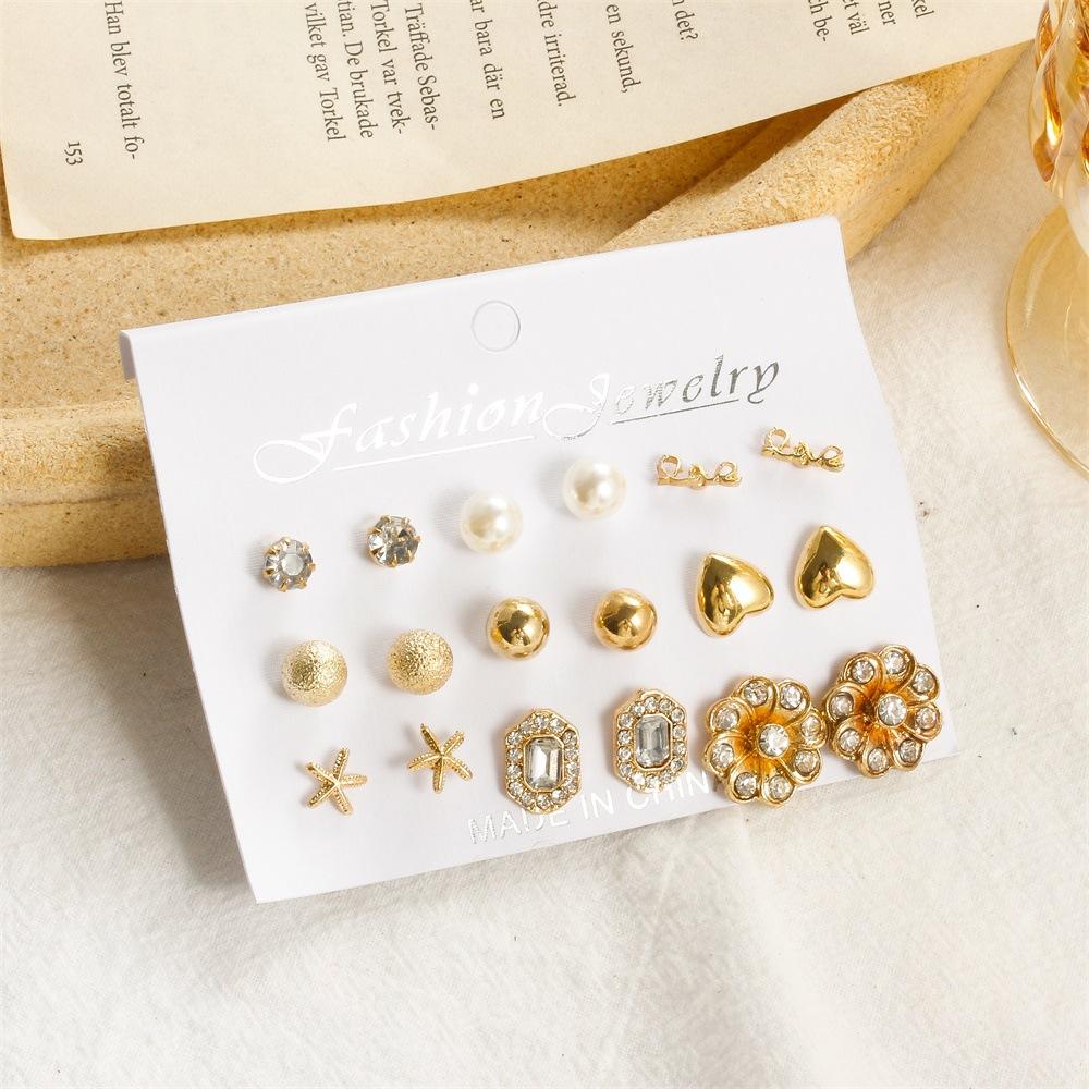 Simple Set Earrings Creative Cute Elephant Pearl Earrings Feminine Earrings Nine Pairs of Earrings