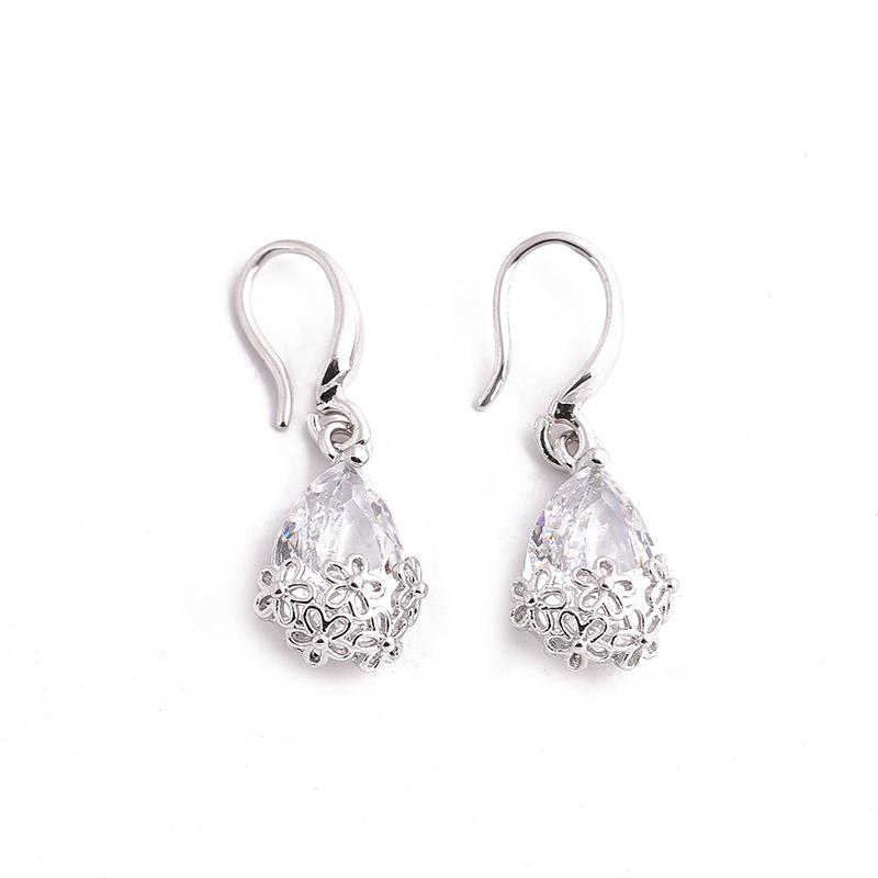 Drop Shape Zircon Silver Plated Alloy Earrings Alloy Delicate Flower Hollow Earrings Ornaments