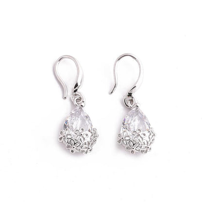 Drop Shape Zircon Silver Plated Alloy Earrings Alloy Delicate Flower Hollow Earrings Ornaments